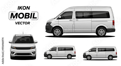 White Van Vector Illustration Multiple Views.