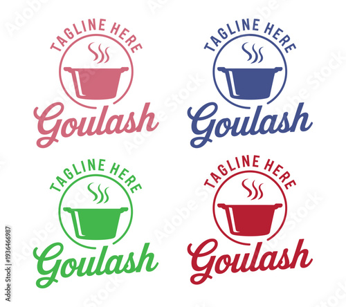 A set of colorful goulash logos with different colored pots and text