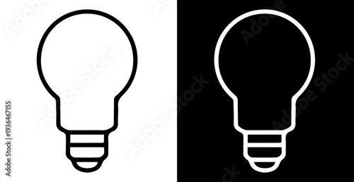 light bulb on black, light bulb on white background, icons