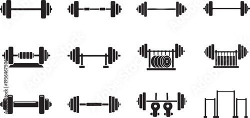 Minimalist gym equipment icons set black line vector workout fitness training