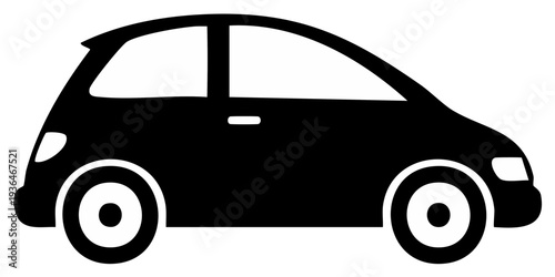Simple black compact car icon silhouette graphic for automotive design