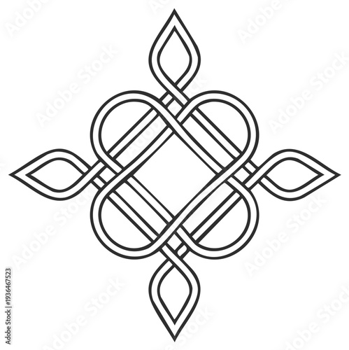 Celtic knot four pointed star symbol. Traditional symmetrical ethnic interwoven line art decoration.