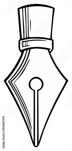 Ink pen nib design, vector illustration in black and white, outline style, creative and writing