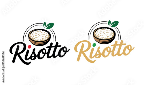 A logo design for a risotto restaurant or food brand featuring two bowls of rice