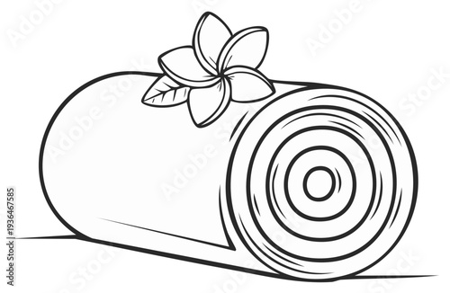 Rolled towel with tropical flower and leaves spa relaxation concept line art illustration