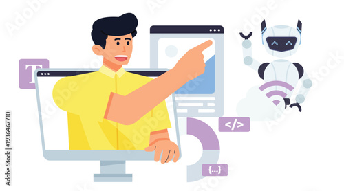 Professional IT Developer Building Software System Architecture with Artificial Intelligence Assistant, Programming Workflow, Source Code Integration, and Modern Application Development