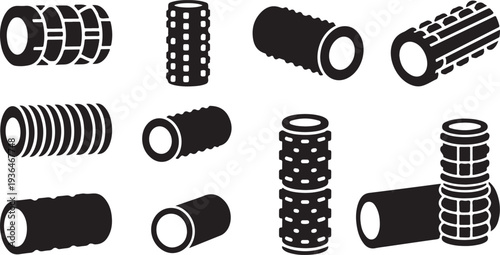 Set of black rubber dumbbell weights isolated on white background for fitness and workout