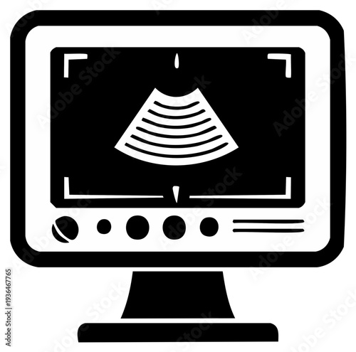 Medical ultrasound machine monitor icon showing a diagnostic sonogram scan