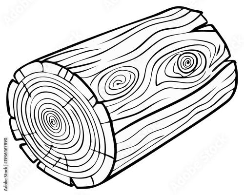 Single Wooden Log with Visible Wood Grain Texture and Rings