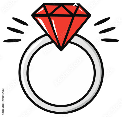 Sparkling Gemstone Ring Illustration with Red Ruby, Elegant Jewelry Accessory Gift