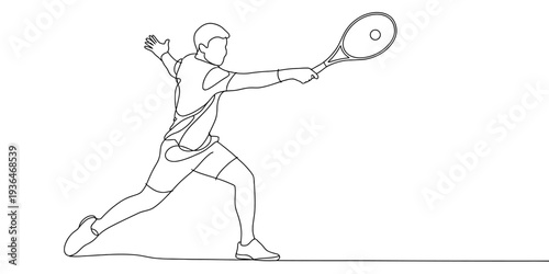 Tennis player hitting forehand minimalist one line sports vector illustration