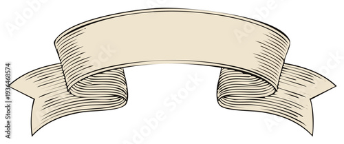 Retro Ribbon Banner with Scrollwork and Empty Space for Text