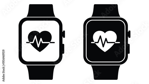 Two smart watches with heart rate icons on the screens