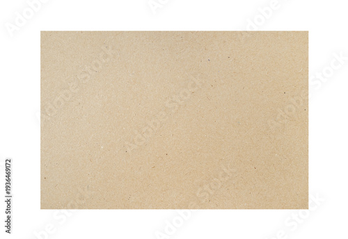Square brown cardboard sheet isolated on white. Smooth brown paper as background or texture, clipping path, PNG