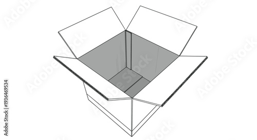 Empty open cardboard box showing the interior and flaps isolated on a white background for shipping, moving, and packaging.