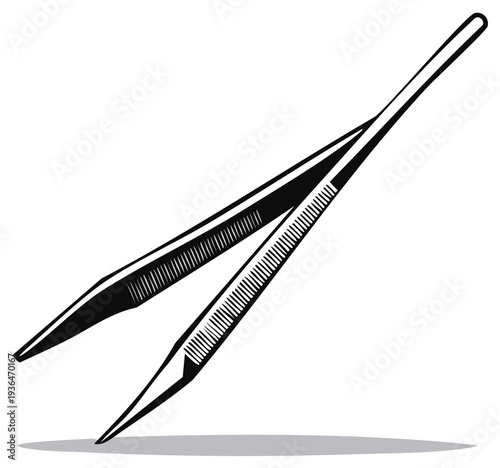 Medical Forceps Illustration: Precision Instrument for Surgery and Clinical Procedures, Detail Vector Art