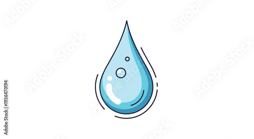 Blue water drop illustration with bubbles and circular highlights representing clean water, purity, and environmental conservation.