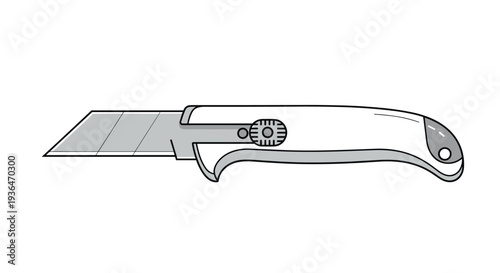 White utility knife or box cutter with a retractable sharp metal blade isolated on a white background for manual work.