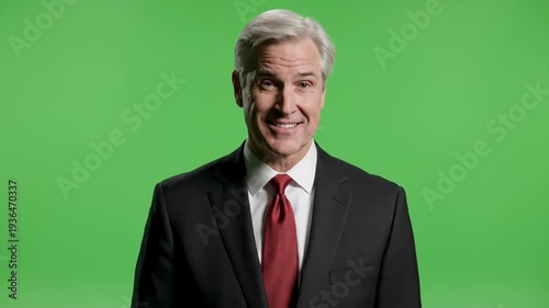 Mature Businessman Expressing Various Emotions in Front of Green Screen