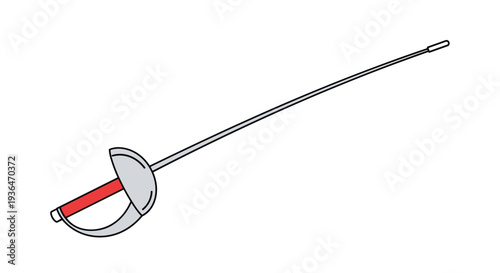 Fencing foil or epee weapon with a red handle and protective guard isolated on a white background for sports competition.