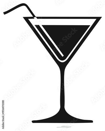 Elegant Martini Glass Silhouette Graphic with Straw for Bar and Cocktail Design Projects