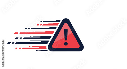 Red and black warning triangle sign with an exclamation point and speed lines representing urgent alerts and high speed notifications.