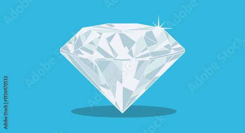 Large sparkling diamond gemstone with facets and shiny highlights on a light blue background representing luxury and jewelry.