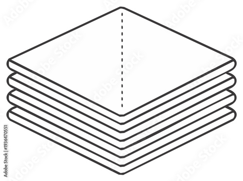 Neatly stacked folded square items with a central dashed line in a clean vector line art illustration