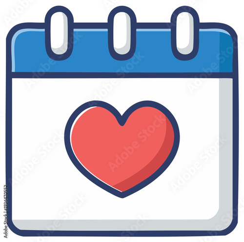 Calendar with a red heart icon for a romantic date or anniversary celebration