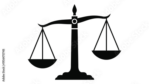 A black silhouette of a balance scale on a white background