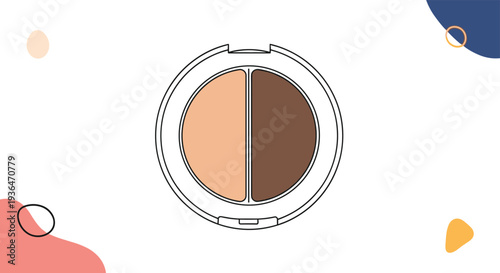 Compact makeup palette featuring two shades of contour powder or eyeshadow is displayed on a decorative abstract background.