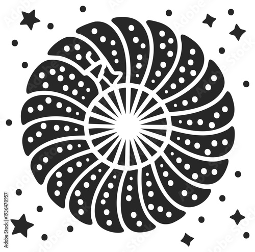 Stylized Circular Burst Firework Explosion with Stars and Dots Abstract Celebration