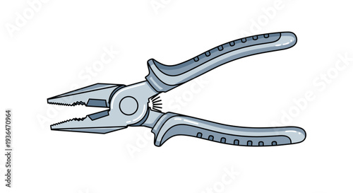 Professional grade steel pliers with blue ergonomic handles are shown open, ready for manual labor and repair tasks.