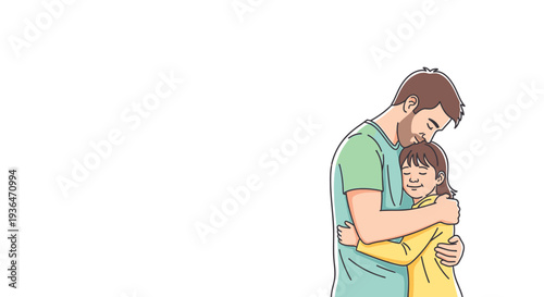 A father lovingly embracing his young daughter in a warm and tender hug, celebrating family bonds and parental love