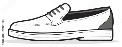 Elegant, white, loafer shoe, side view, with subtle shadow, vector illustration, footwear design.