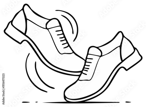 Pair of black and white cartoon shoes with motion lines illustration