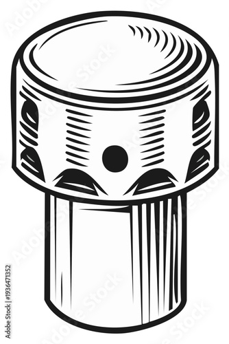 Woodcut Style Knob Black and White Circular Top Vector Illustration