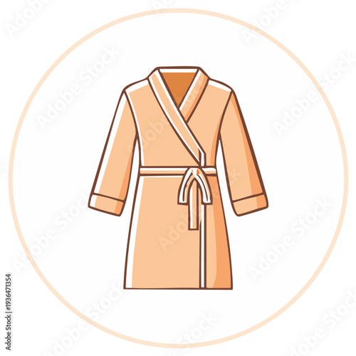 Elegant Peach Robe with Tie Belt, Cozy Comfort Clothing with Brown Outline