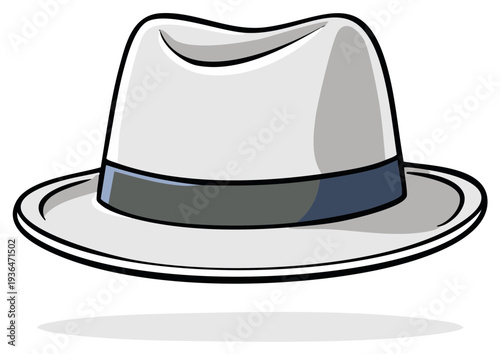Classic Grey Fedora Hat with Blue Band Graphic Illustration