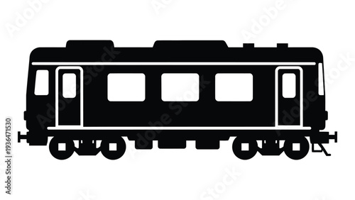 A black silhouette of a train car with white trim