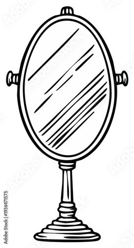 Elegant oval tabletop vanity mirror with ornate stand and reflective surface