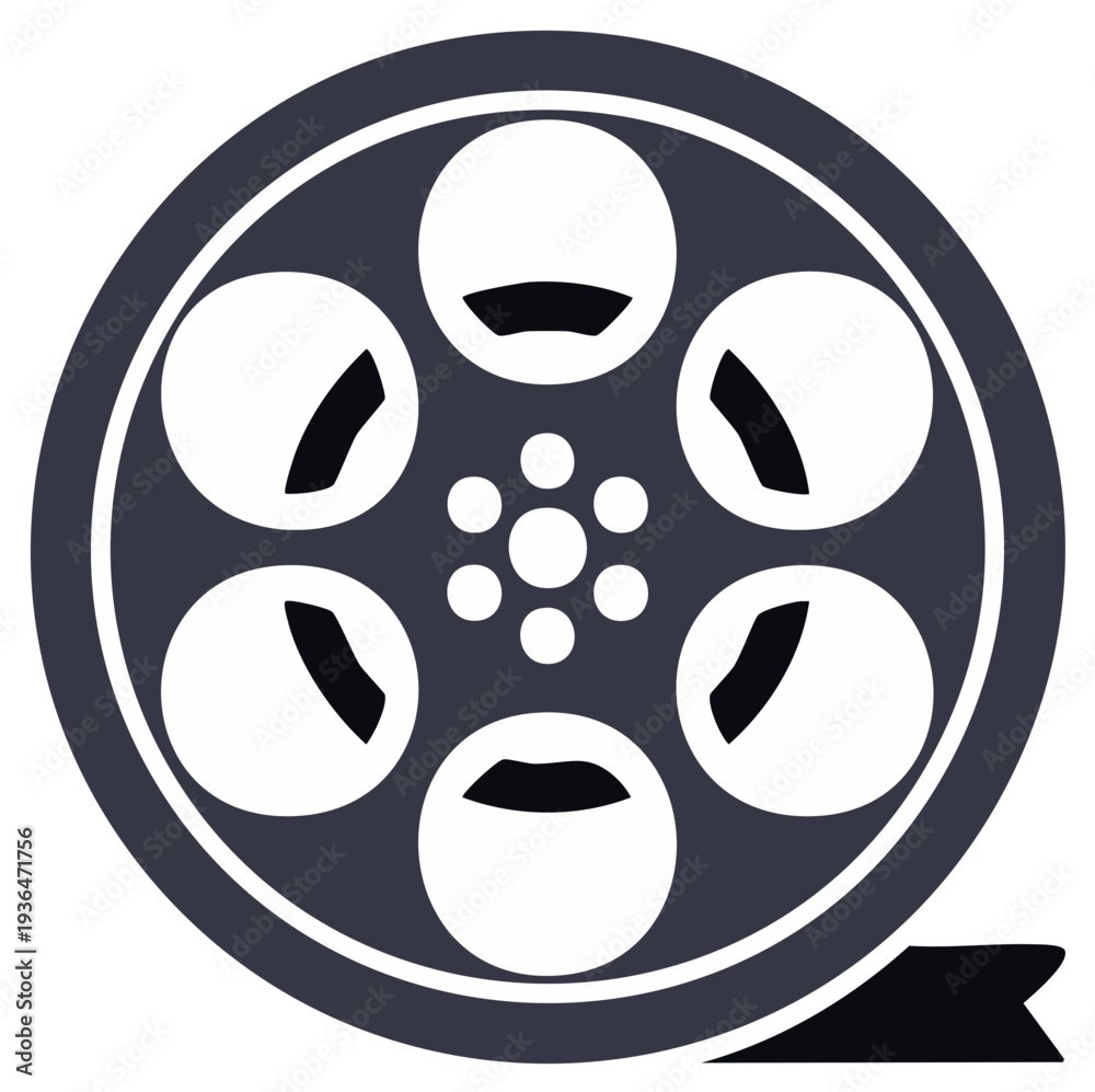 Obraz premium Classic film reel icon, a simple round graphic for cinema and movie production