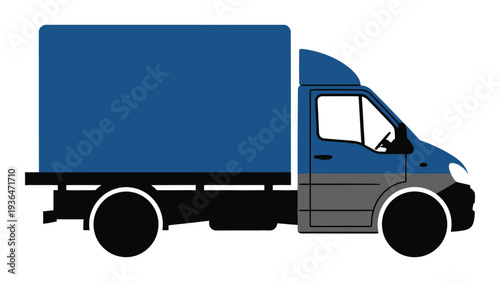 A blue delivery truck on a white background