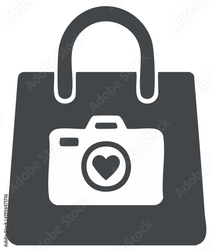 Tote Bag with a Camera Graphic, Shopping with Passion, Love for Photography, Retail Design, Icon Graphic