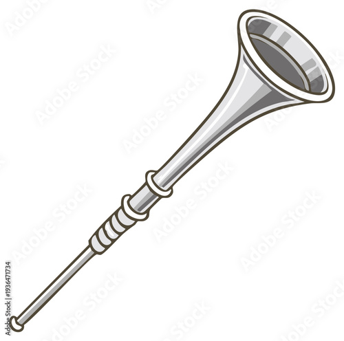 Long Silver Vuvuzela or Herald Trumpet Musical Instrument Vector Illustration