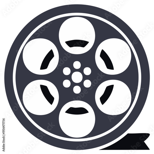 Classic film reel icon, a simple round graphic for cinema and movie production