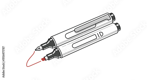 Pair of writing instruments including a fine tip fountain pen and a red chisel tip permanent marker for drawing and highlighting on white.