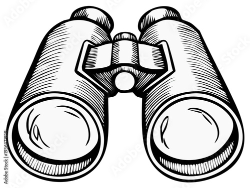 Detailed sketch of a pair of binoculars in a hand drawn artistic style offering a wide field of view.