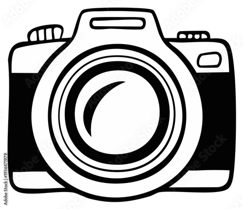 Stylized Camera Illustration Featuring Classic Design in Black and White for Photography Concepts