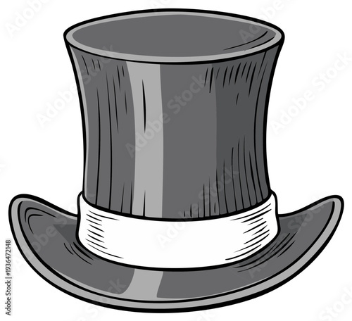 Classic gray top hat illustration, formal attire accessory.